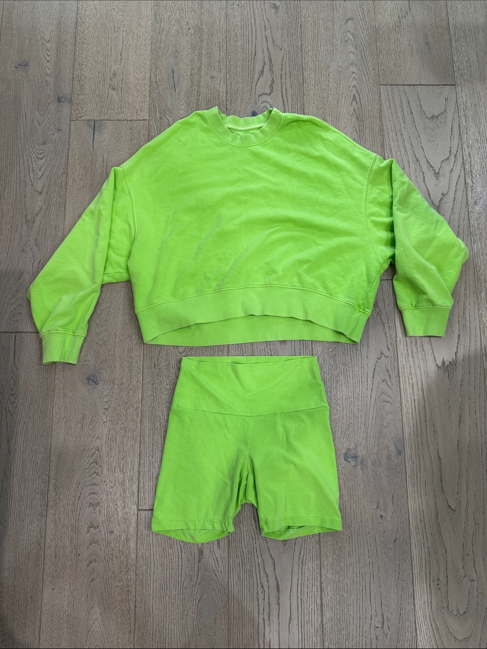 Velvet by Graham & Spencer Neon Lime Cropped Sweatshirt & Bike Shorts Set